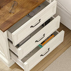 HOMMPA 24'' Farmhouse Nightstand with Charging Station, Bedside Tables with Storage, Side Table with USB Port, 3 Drawers End Table Dresser, Wood Night Stand for Bedroom, Living Room, Rustic White