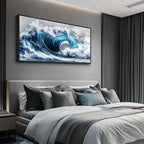 PHAOHUAXM Large Canvas Wall Art For Living Room Wall Decor For Bedroom Ocean Inspiration Wall Pictures Office Mural Decorations Posters Blue Wave Paintings Modern Home Decor Black Framed 24x48 In