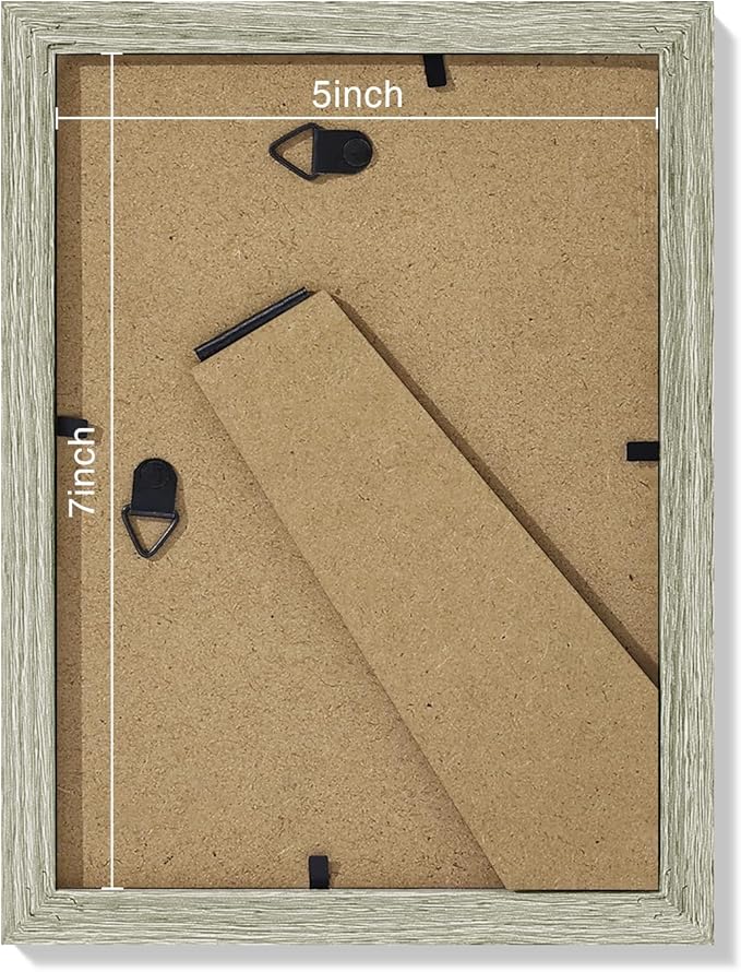 Vittanly 5x7 Picture Frames Set of 9, Shatter Resistant Plexiglass, Display 4x6 Pictures with Mat or 5x7 without Mat, Photo Frames for Wall or Tabletop, Engineered Wood, Driftwood