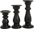 Deco 79 Mango Wood Decorative Candle Holder Turned Style Pillar Candle Stand, Set of 3 Candlestick Holder 10", 8", 6"H, Black