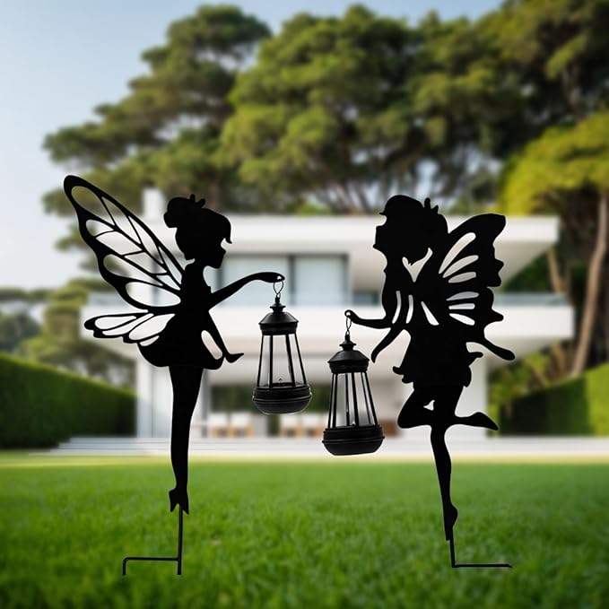 Solar Fairy Garden Decor Lights, 2 Packs, Metal Hanging Lanterns with Warm Solar Glow – Exquisite Gifts for Women, Mom, Friends (Fairy Hanging Lantern)