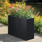 Metal Rectangular Planter Box Tall Planters for Outdoor Plants Modern Heavy Duty with Drainage Holes for Outside Indoor Patio Deck - Black, 32”x 12”x 24”