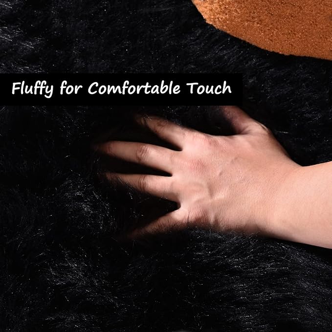 Goolela Round Area Rugs 6ft Black Circle Rugs for Bedroom Shaggy Circular Rug for Living Room Fluffy Plush Shag Rug Washable Faux Fur Rug for Play Tent Home Decor