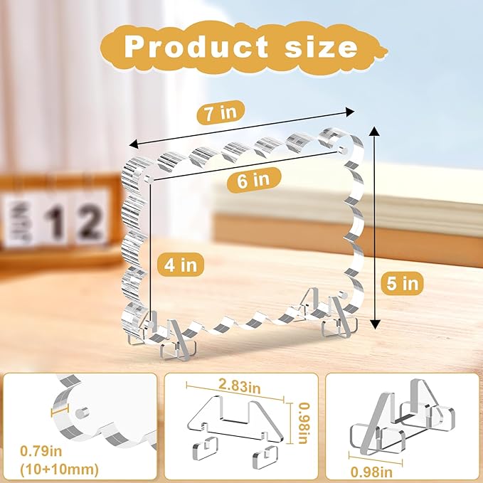 3 Pack Acrylic Picture Frames, 4x6 Magnetic Photo Frame with Stands, Double Sided Clear Picture Frame,10+10mm Thickness Scalloped Photo Frames for Home Office Decor Table Top Display
