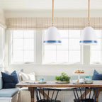 Coastal White Pendant Light Metal Dome Kitchen Island Pendant Lighting with Chain 10in Large Pendant Hanging Light Over Dining Table, Beach Ceiling Pendant Lights for Entryway Hallway