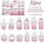 Pink Vase, Glass Bud Vases Set of 12, Small Pink Glass Vases for Flowers Colored Ribbed Flower Vase for Decor Bud Vase in Bulk Vintage Decor Bridal Shower Wedding Centerpieces Home Table Decoration