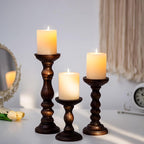 Romadedi Wood Candle Holders for Pillar - Set of 3 Tall Rustic Vintage Wooden Candlestick Holder, Farmhouse Candle Stand for Fireplace Mantle Shelf Table Home Decor, Dark Brown, 6"/ 8.3"/11.8"