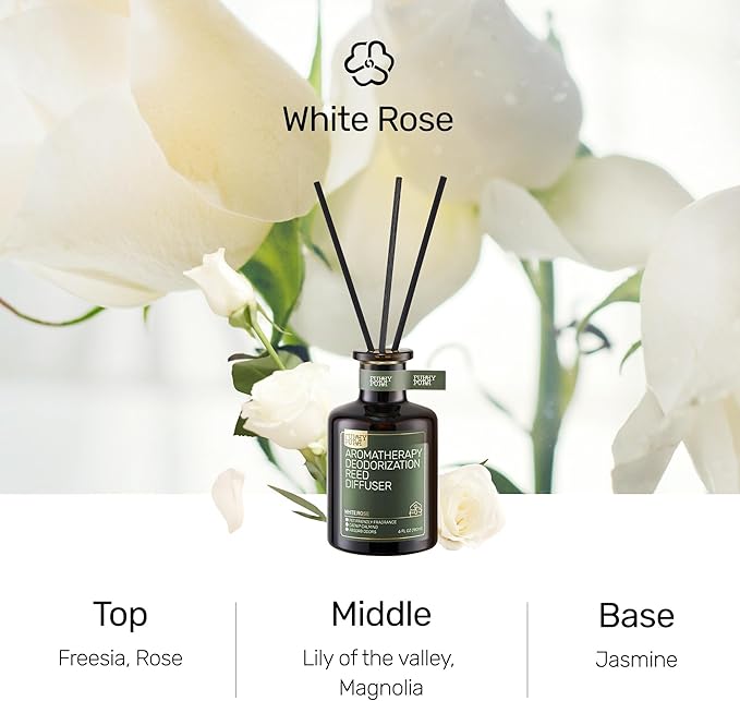 Reed Diffuser for Pet Odor Elimination, White Rose, Non-Toxic & Pet-Friendly Air Freshening, 6 Oz