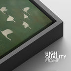 SIGNFORD Framed Canvas Print Wall Art Set Flight of Cranes Elegant Birds in Soft Green Hues Illustration Modern Art Decorative Nordic Nature for Living Room, Bedroom, Office - 24"x36"x2 Black