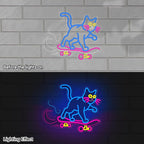Cute Cat Neon Sign, Skateboard Neon Signs for Wall Decor Dimmable USB Room Decor for Teen Girl, Party, Bedroom, Pub, Furniture, Gifts for Birthday, Christmas (Cool Cat-Blue)