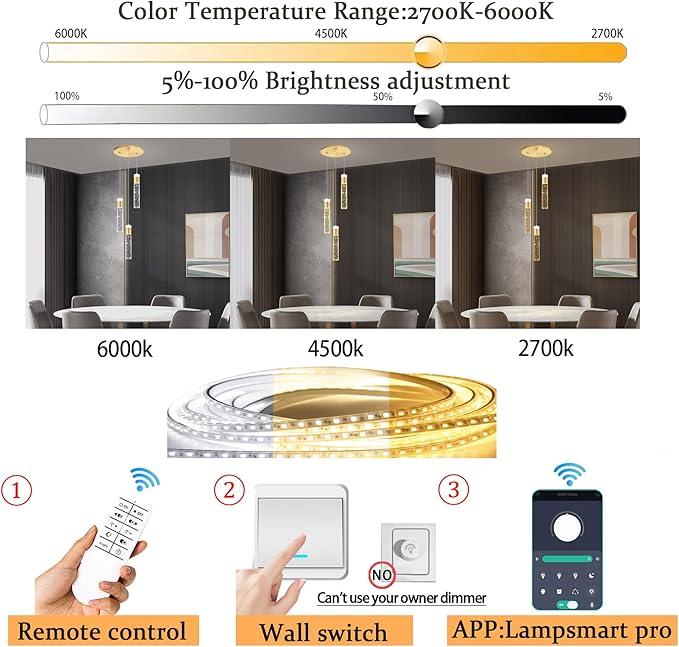 Dimmable 3-Light Pendant Lights Kitchen Island Crystal Hanging Light Modern Ceiling Light for Dinning Room Living Room 24W Gold