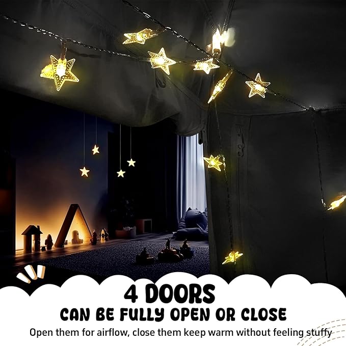 Bed Tent Bed Canopy Breathable 100% for Adult and Kids Light Reduction Sleeping Dream Tents Indoor Portable Big Space with String Light 4 Doors Twin Full Queen King Size