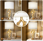 Scenekoy Sculptural Table lamp Set of 2 for Living Room with Marble Base & USB Ports, Gold Leaf Finish Rustic Bedside Lamps with S Cluster Pull Chains Switch, Nightstand Lamp for Office Hotel Bar