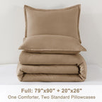 Litanika Taupe Comforter Set Full Size, 3 Pieces Solid Bedding Comforter Set, All Season Fluffy Bed Set (79x90In Comforter & 2 Pillowcases)