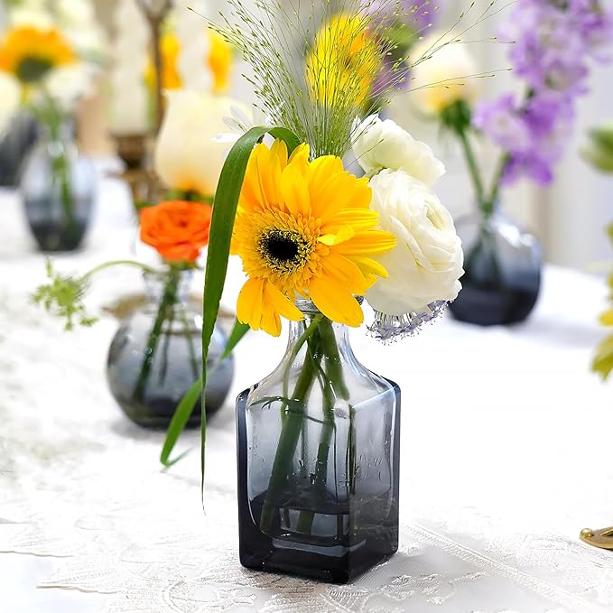 24 Pack Black Clear Bud Vases, Small Glass Mini Vases – Modern Small Decorative Vases in Bulk for Floral Arrangements, Wedding Centerpieces, Table Decor, Home & Party Decorations