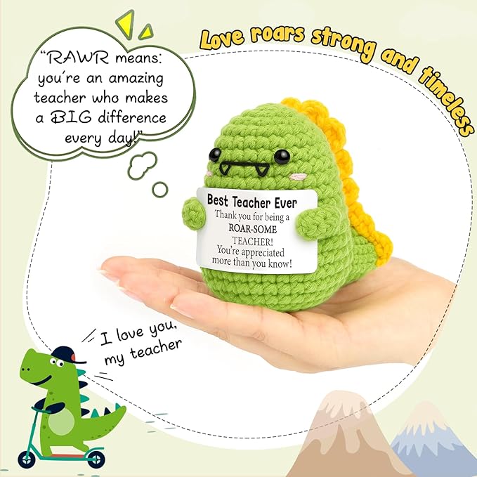 OCCdesign Mini Teacher Gifts for Christmas Teacher Appreciation Gifts for Best Teachers Ever Handmade Crochet Dinosaur Thank You Gift for Teachers Christmas Birthday Retirement Gift Ideas