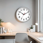 12 Inch Wall Clock Battery Operated Silent Non Ticking Analog Modern Decorative for Office Kitchen Outdoor Living Room Classroom Bedroom Bathroom School(Silver)