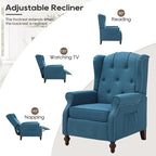 Wingback Recliner Chair with Massage and Heat, Tufted Fabric Push Back Recliner Chair for Living Room, Vintage Wingback Chair with Remote Control, Padded Cushion, Backrest, Wooden Legs