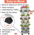 Vertical Planter 7 Tier Stackable Planters Garden Planters Strawberry Herb Flower and Vegetable Planter Indoor Outdoor Gardening Pots with Removable Wheels and Tools 2-Pack