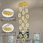 Large Crystal Chandeliers for Stairs Long Spiral Chandelier for High Ceilings LED Crystal Ring Chandelier Dimmable 2700K-6000K 16-Light Gold