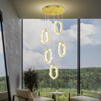Gold 5-Light Chandelier Pendant Light for Kitchen Island, Dimmable Oval Crystal Ring Chandelier for Dining Room, Hallway, Entryway, Passway, Bedroom, Balcony Living Room