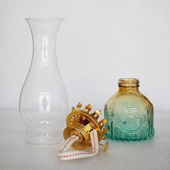 Glass Oil Lamp 2Pack, Oil Lamps for Indoor Use - 11"x3" Gradient Green Antique Kerosene Lamp, Vintage Oil Lantern for Home Decor, Outdoor Tabletop, Emergency Lighting & Props