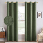 MIULEE 100% Blackout Linen Textured Curtains for Bedroom Solid Thermal Insulated Olive Green Grommet Room Darkening Curtains & Drapes Luxury Decor for Living Room Nursery 42 x 84 Inch (2 Panels)