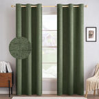 MIULEE 100% Blackout Linen Textured Curtains for Bedroom Solid Thermal Insulated Olive Green Grommet Room Darkening Curtains & Drapes Luxury Decor for Living Room Nursery 42 x 90 Inch (2 Panels)