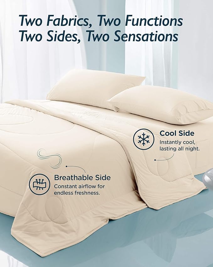 Breescape Cooling Comforter Queen Size - BlendTek™ Q-Max>0.46 Tech, Breathable Blanket for Hot Sleepers & Night Sweats Relief, Premium Lightweight Summer Bedding, 96x96 Inches, Ivory