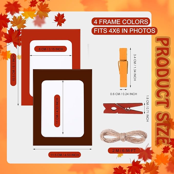 Janlaugh 100 Pcs Fall Paper Photo Frames 4x6 Fall Paper Frame with 100 Clip 10 String Kit DIY Hanging Cardboard Photo Holder Thanksgiving Wall Decor Wedding Home