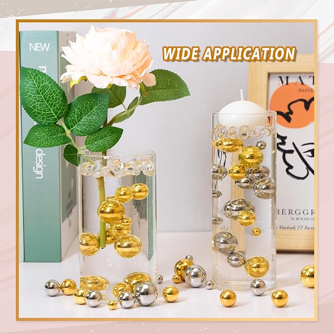 300Pcs Vase Filler BrightGold No Hole Faux Pearl Beads for Vase Filling Decorations, Candle Centerpieces, Wedding Centerpieces, Home Party Decor (8/14/20mm)