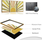 Bwodke Boho Wall Art, Framed Abstract Sunshine Wall Art, Sun Rising Neutral Canvas Wall Decor, Mid Century Geometric Pictures Set of 3, Minimalist Paintings, for Bedroom Living Room Bathroom 16"x24"