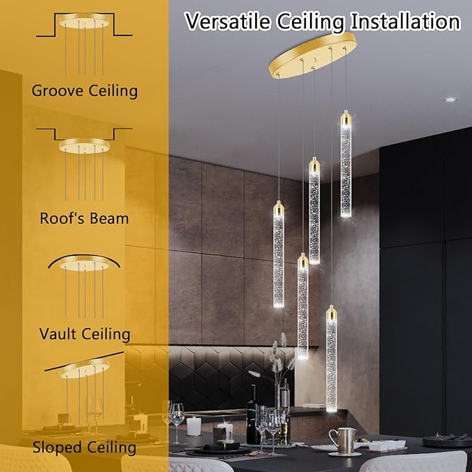Mini Chandelier Modern Pendant Lights LED Bubble Crystal Kitchen Island Light Fixtures Gold Mini Pendant Lighting for Kitchen Island Dining Room Bedroom Bar Dimmable Ceiling Hanging Lights 2700K 6000K
