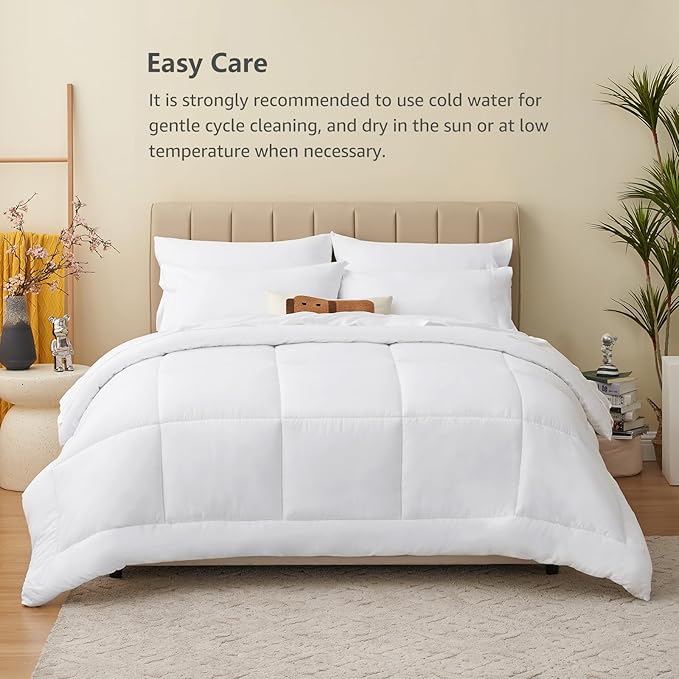 CozyLux King Size Comforter Set White, 7 Pieces Bed in a Bag, White Comforter King Size, All Season Bedding Sets with Stitch Quilted Comforter, Flat Sheet, Fitted Sheet, Pillowcases