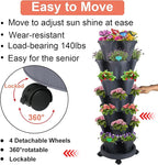 Vertical Planter, 7 Tier Stackable Strawberry Planter with Garden Tool Set, Movable Indoor/Outdoor Garden Herb Pot for Growing Vegetables and Succulents, Dark Gray