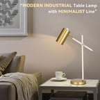 Modern White and Gold Desk Lamp, Minimalist Industrial Table Lamp with Swing Arm, for Study Room Home Office Bedroom Bedside Nightstand