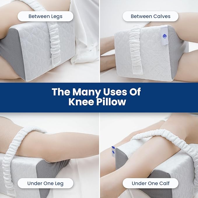 Knee Pillow for Side Sleepers,Knee Pillow,Leg Pillow for Side Sleeping,Memory Foam Support Ergonomic Pillow with Cover and Adjustable Straps,Smooth Spine Alignment Pillow,White/Gray