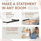 Homeforia Wood Floating Shelf 12 inch, High End Solid Natural Wood 12inch Floating Shelves for Wall Mounted, Unfinished Small Wooden Floating Shelves, Heavy Duty Bracket, 12 X 6.5 X 1.75 in, Set of 3