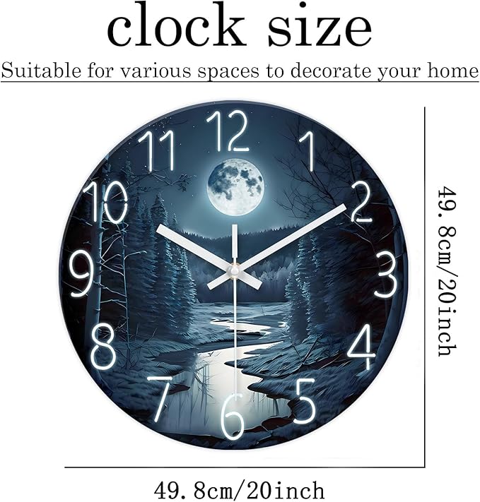 XFM Moon Forest Wall Clock Battery Operated 12 Inch Silent Non-Ticking Wall Clocks Modern Decorative Round Clock for Kitchen Bedroom Living Room Office