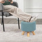 Asense Small Round Ottoman Foot Rest Stool Fabric Padded Seat Footstool Ottoman with Anti-Slip Wooden Legs (Light Blue,Fabric)
