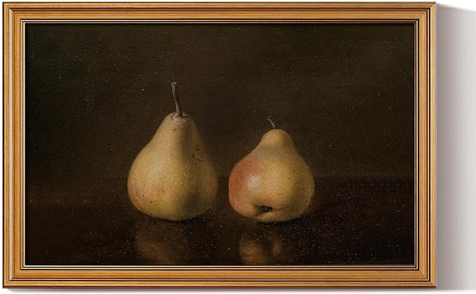 HUARCEY Gold Framed Vintage Wall Art for Living Room, Pear Fruits Painting Prints Shelf Decor for Kitchen, Aesthetic Bedroom Wall Art Decor, Christmas Gift for Friends or Family (Two Pears 16"x24")