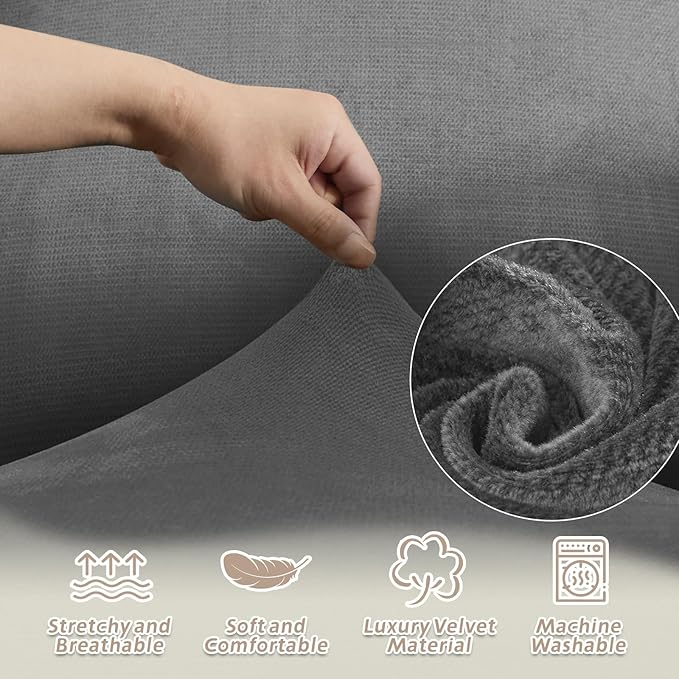 Arfntevss Sectional Recliner Couch Covers Velvet Corner Sectional Sofa Cover for Reclining Couch Stretch Soft L Shape Recliner Slipcover Washable Additional Seat Protector (1 Seat Cover, Light Gray)