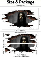 3D Halloween Wall Decals Scary Skeleton Halloween Wall Stickers, Spooky Long Hair Zombie Floor Decor Posters Decals Decorations for Living Room Bedroom Party Supplies