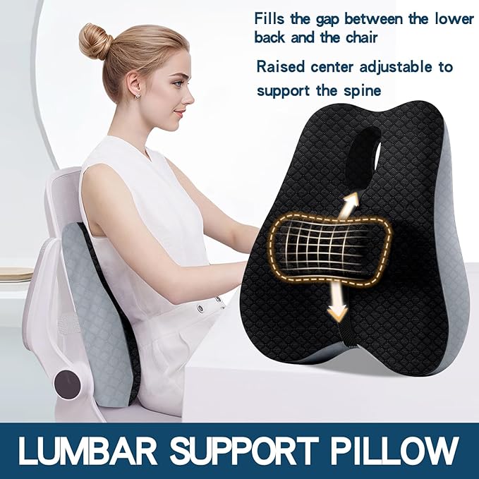 Lumbar Support Pillow for Office Chair Back Support Pillow for Car, Computer, Gaming Chair, Recliner Memory Foam Back Cushion for Improve Posture (Black)