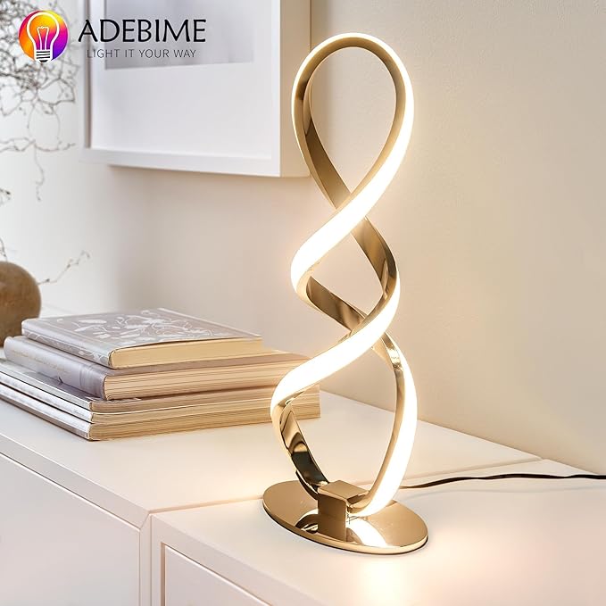 LED Spiral Bedside Table Lamp, Stepless Dimmable 12W 3000K Warm White, Modern Nightstand Desk Lamp for Bedroom, Living Room, Sliver