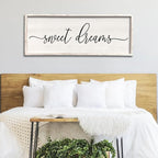 Sweet Dreams Wall Decor Above Bed 40''×15'' Master Bedroom Large Sweet Dreams Sign Farmhouse Wall Decor Guest Room Wood Rustic Framed Over Bed Wall Art Hanging Decoration (White)