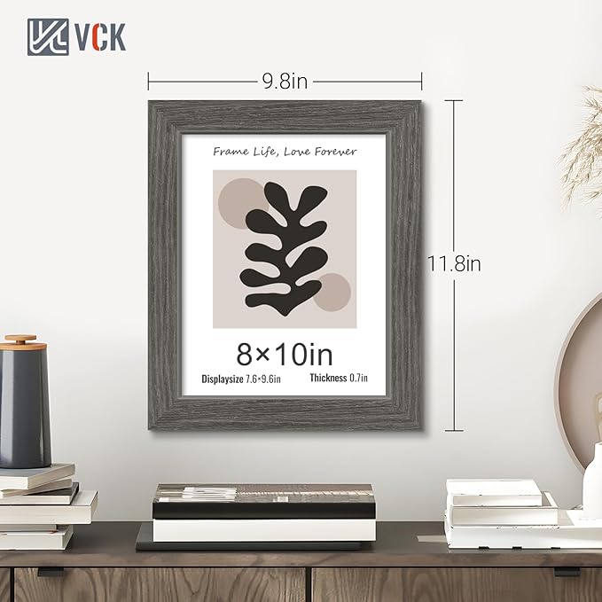VCK 8x10 Picture Frame 3 Pack, Gray Solid Wood Frame, Exclusive Wood Grain, Wall Gallery Frame