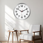 Atomic Wall Clock 14 Inch, Modern Clock Battery Operated Classic Analog Decorative for Kitchen, Living Room, Office, Bedroom, Bathroom (Silver)