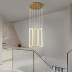 Modern Kitchen Island Dimmable Pendant Light Fixture Gold 144W LED Pendant Lights 8 Rings Rectangular Chandelier Staircase Large Chandelier Lobby Living Room Foyer High Ceiling Chandeliers