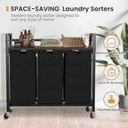 Laundry Hamper, Laundry Basket, Laundry Sorter with 3 Removable Bags, Clothes Basket with 3 Compartments, Wheels, Shelf for Laundry Room Bathroom Bedroom (3 Bags-Black)